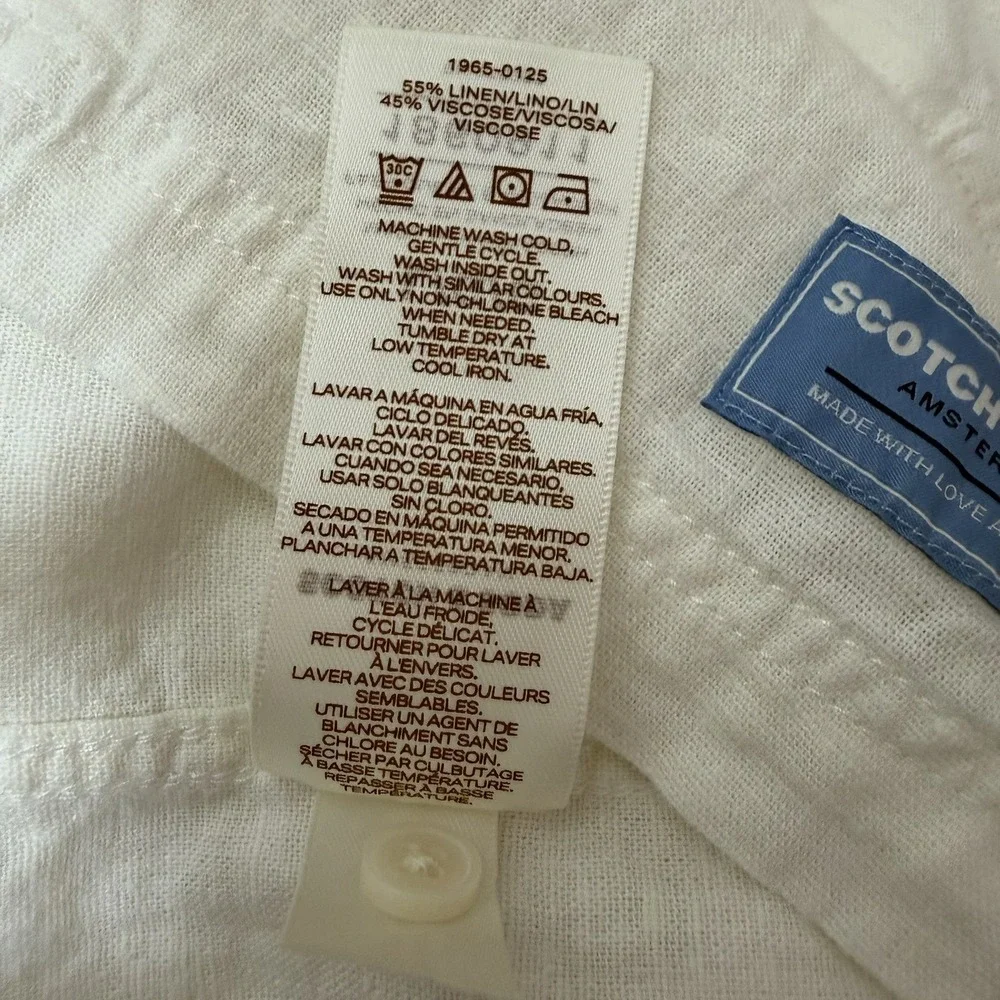 Scotch & Soda Mens Linen Blend Short Sleeve Button Up Shirt Size L White Coastal